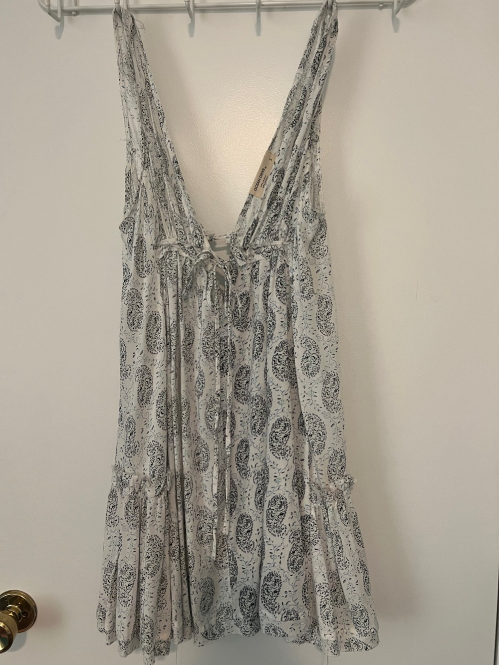 Ocean Drive Cream Dress with Black & light Blue Paisley Print